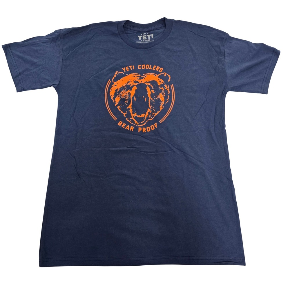 Yeti Coolers Bear Proof T-Shirt Mens XL Navy Blue Orange Grizzly Graphic Cotton